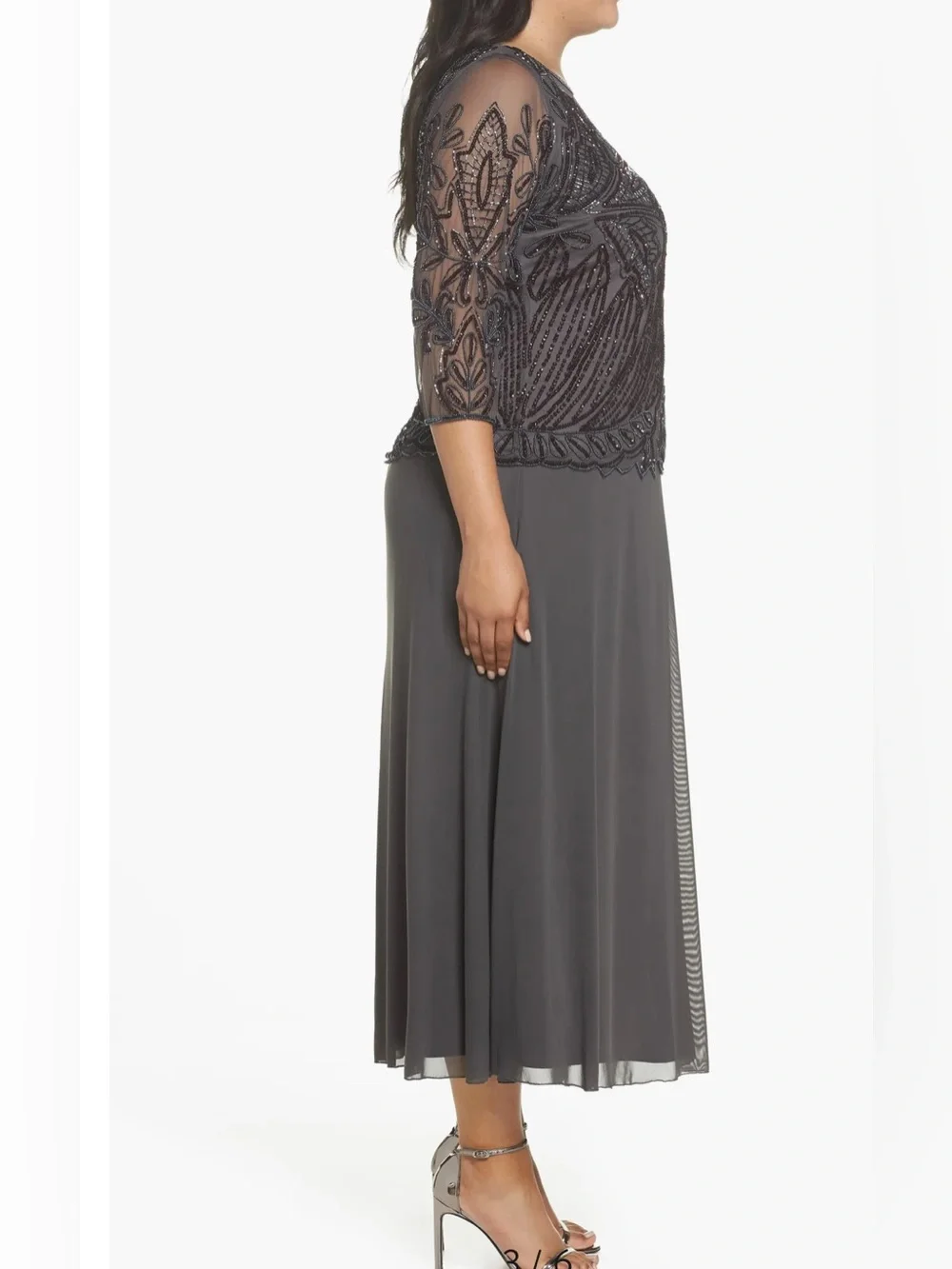 Pissaro Nights Nordstrom Embellished Midi Evening Dress in Charcoal Gray 16W - Picture 4 of 9